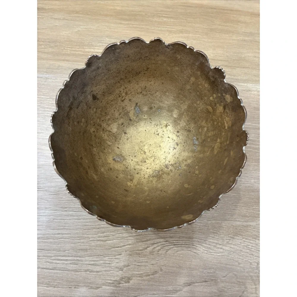 Solid Brass Bowl Scalloped Rim Pedestal Base VTG 6